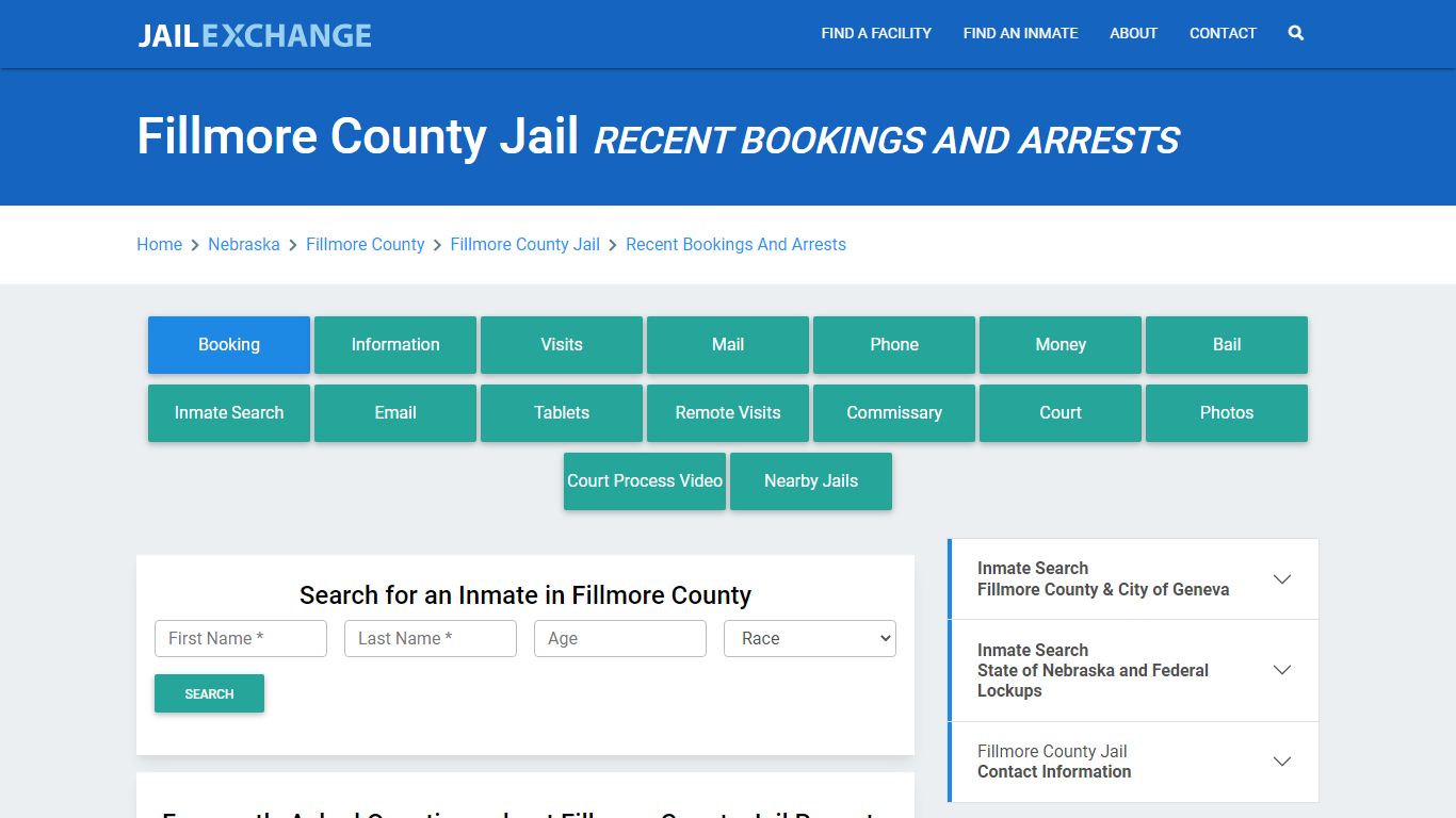 Fillmore County Jail NE Recent Arrests and Bookings - Jail Exchange