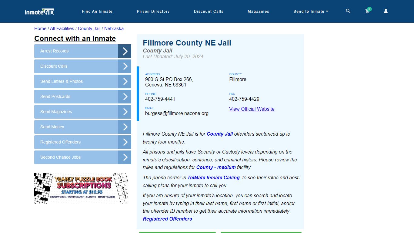 Fillmore County NE Jail - Inmate Locator